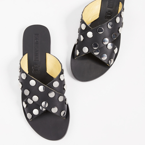 SOL SANA Leather Studded Slide Sandals - Picture 3 of 8
